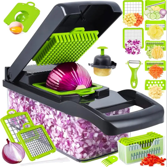 14-in-1 Multifunctional Vegetable Chopper with 8 Blades & Container – Blue