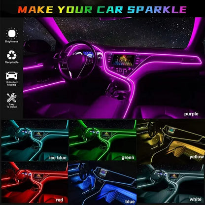 5M RGB LED Neon Strip Light for Car Interior – 7 Color EL Wire Ambient Glow