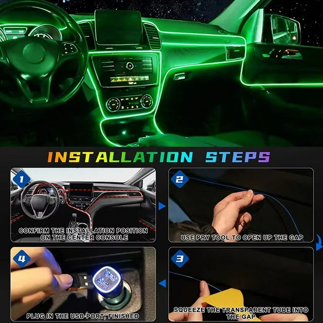 5M RGB LED Neon Strip Light for Car Interior – 7 Color EL Wire Ambient Glow