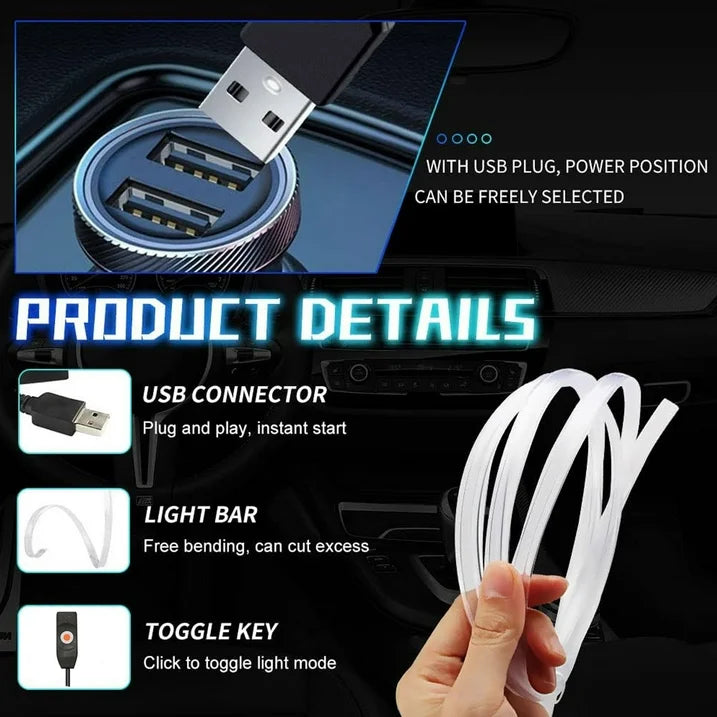 5M RGB LED Neon Strip Light for Car Interior – 7 Color EL Wire Ambient Glow