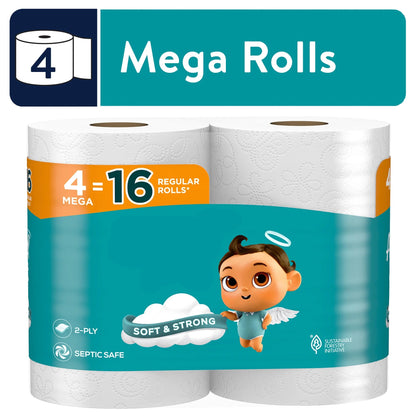 Premium 2-Ply Toilet Tissue – 4 Mega Rolls (Soft & Septic Safe)