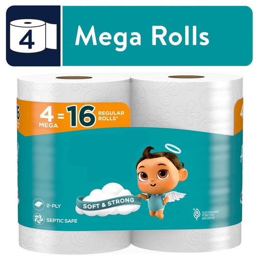 Premium 2-Ply Toilet Tissue – 4 Mega Rolls (Soft & Septic Safe)