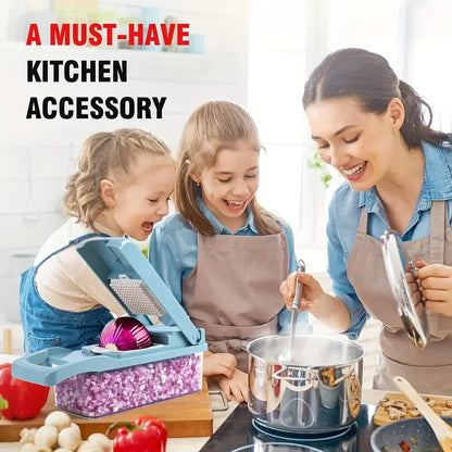 14-in-1 Multifunctional Vegetable Chopper with 8 Blades & Container – Blue