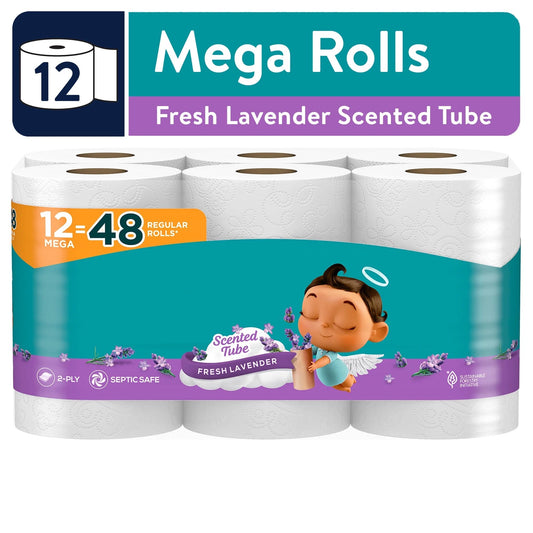 Lavender Scented 2-Ply Toilet Tissue – 12 Mega Rolls (Fresh & Soft)