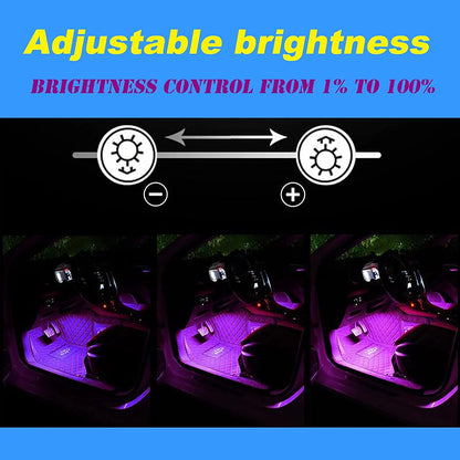 4-Piece Multi-Color LED Car Interior Strip Lights – App & Sound Control, USB Powered