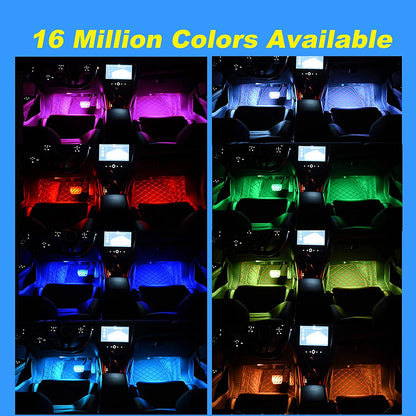 4-Piece Multi-Color LED Car Interior Strip Lights – App & Sound Control, USB Powered