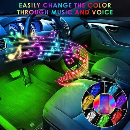 4-Piece Multi-Color LED Car Interior Strip Lights – App & Sound Control, USB Powered