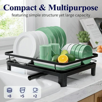 Stainless Steel Compact Dish Drying Rack – Kitchen Counter Organizer (Black)