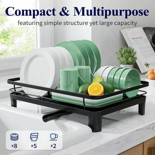 Stainless Steel Compact Dish Drying Rack – Kitchen Counter Organizer (Black)